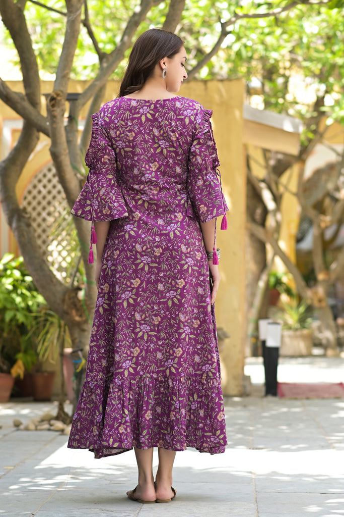 Sparkling Purple Floral Printed Kurta Dress-Kurta-The Kapas