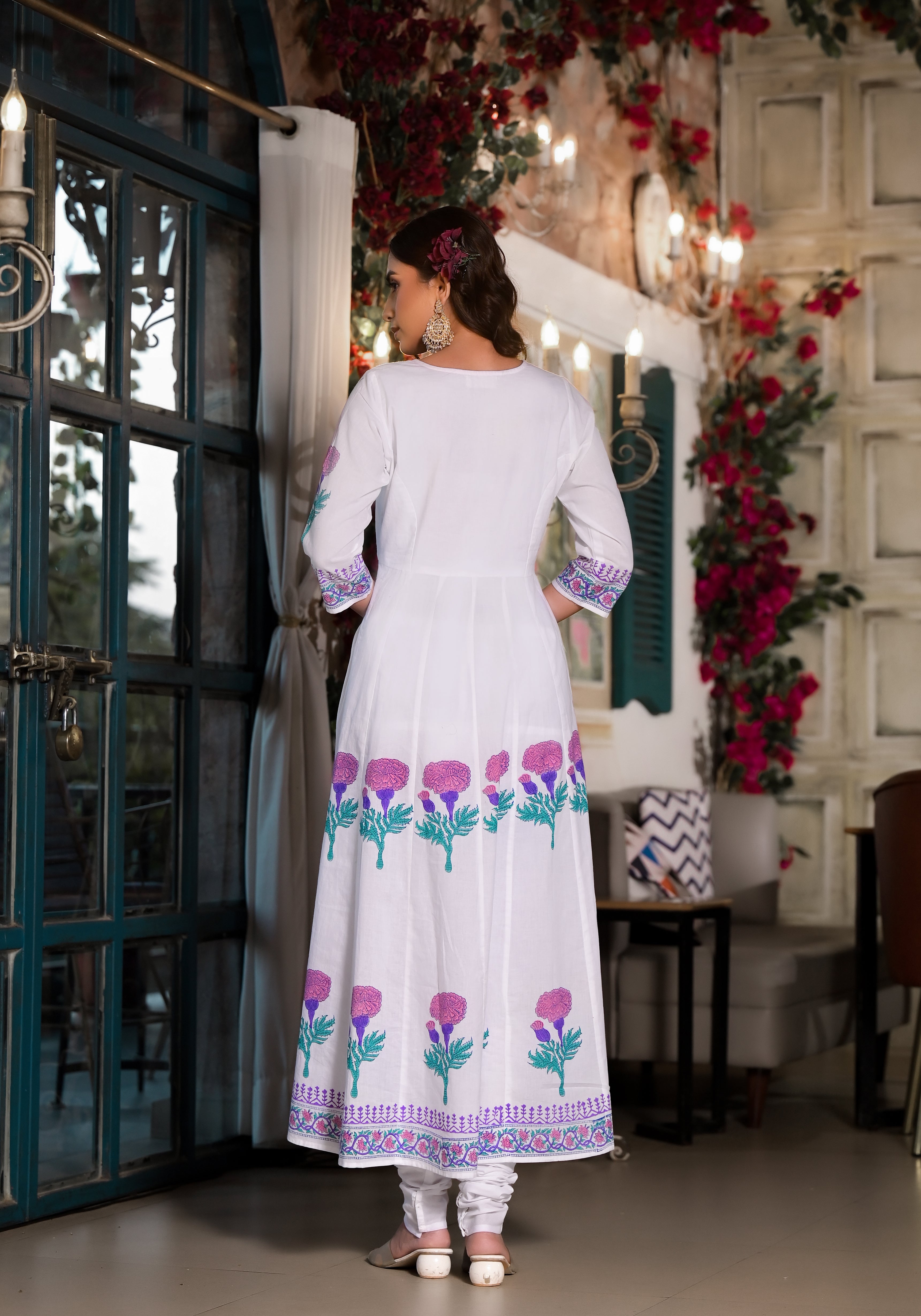 Buy The Kapas Mauvelous Pink Cotton Ethnic Floral Maxi Dress online