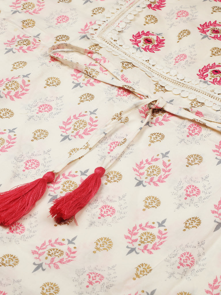 White & Pink Embroidered Kaftan Set-Kaftan-The Kapas