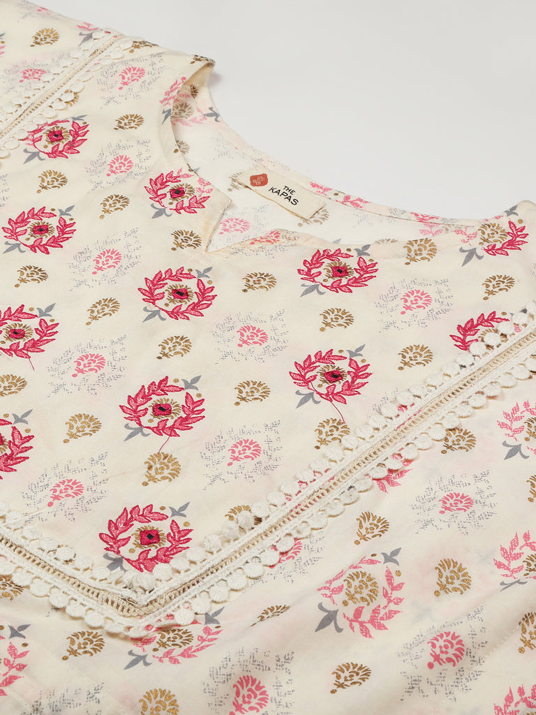 White & Pink Embroidered Kaftan Set-Kaftan-The Kapas
