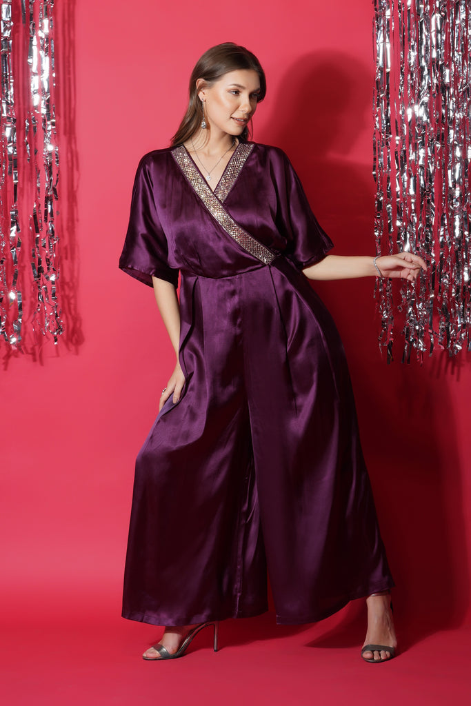 Palatinate Purple Embellished Jumpsuit-Party Edit-The Kapas