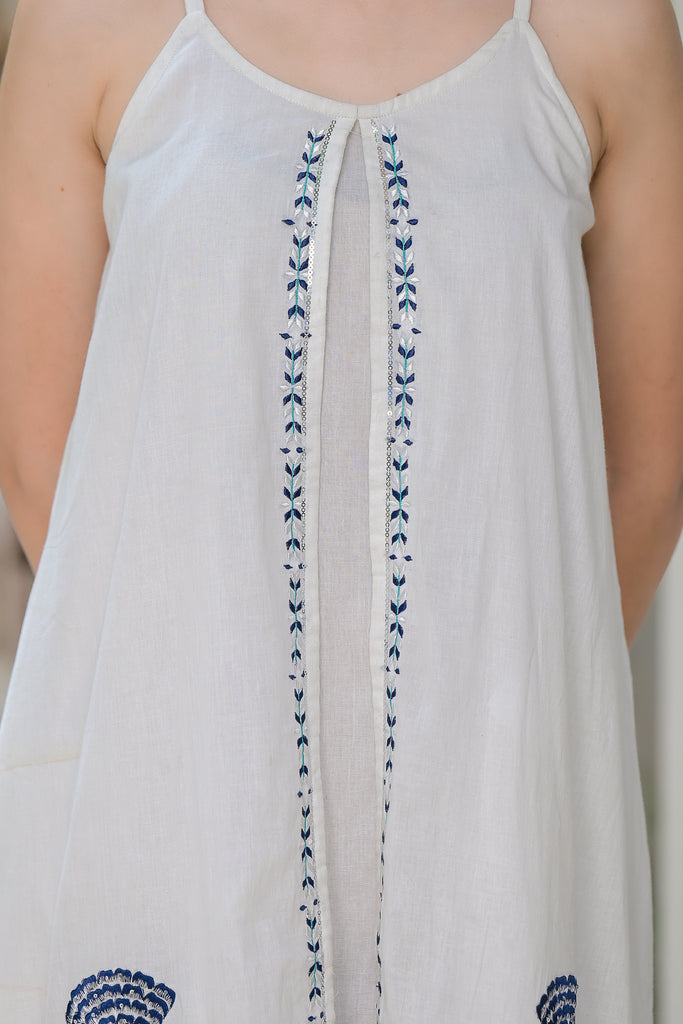 Selene White & Blue Embellished Ethnic Kurta Dress-Kurta-The Kapas