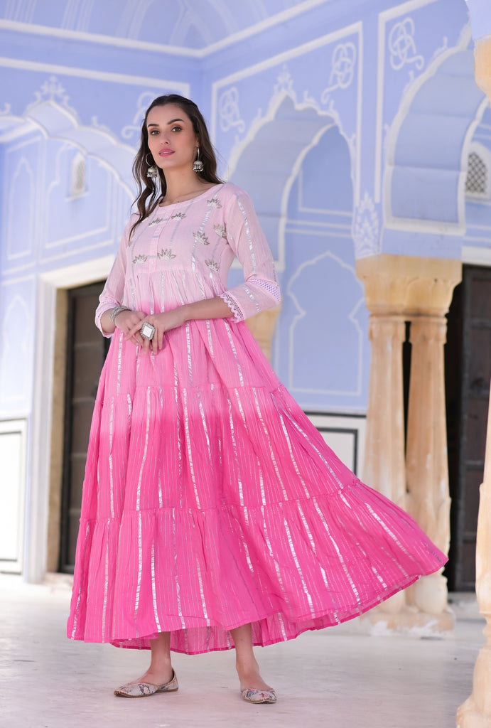 Pink Ombre Embellished Ethnic Kurta Dress-Kurta-The Kapas