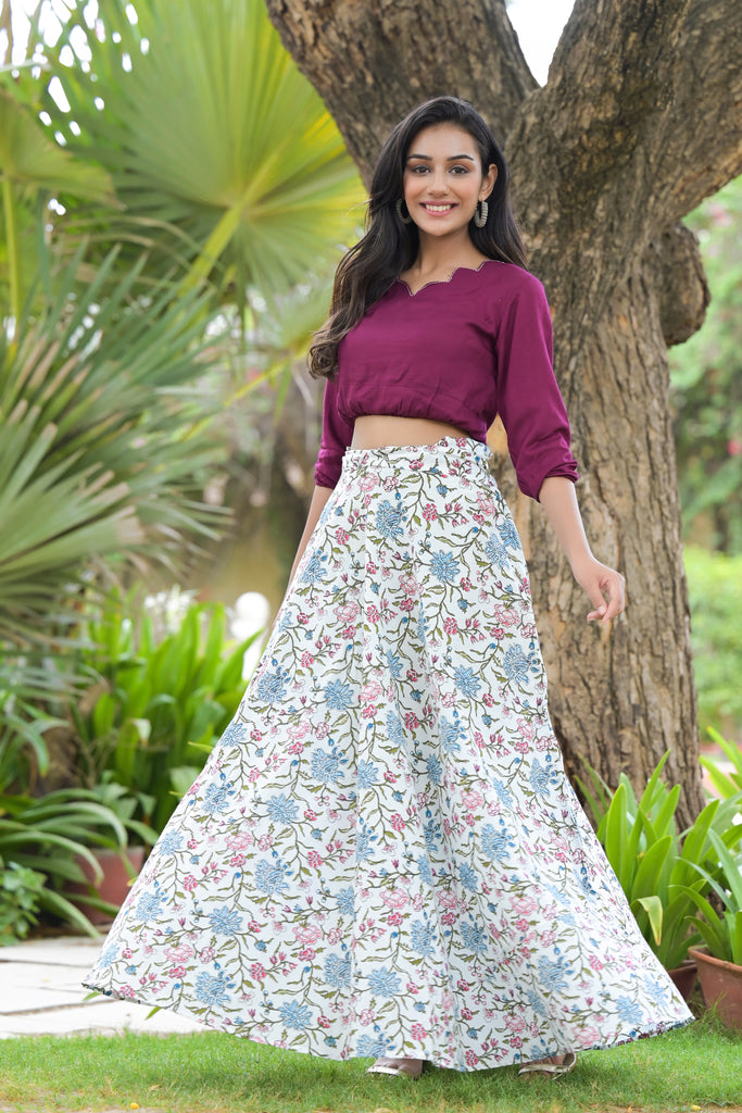 Plum Purple blooming Multi Style Dress & Skirt Set-Skirt Set-The Kapas