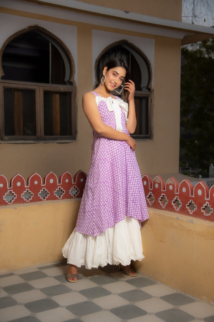Lilac Printed Flared Dress-Dress-The Kapas